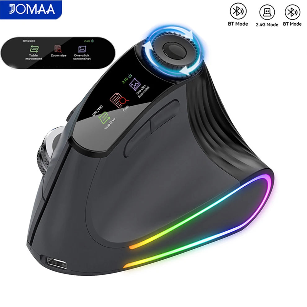 Backlit Wireless Ergonomic Mouse with Smart Flying Scroll, Function Adjustment Knob, Bluetooth & 2.4G Rechargeable Gaming Mouse