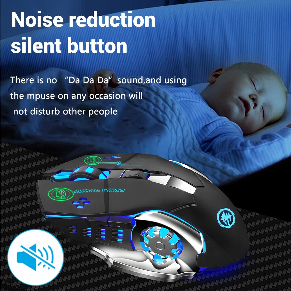 Vezeték nélküli Bluetooth egér 2.4G USB Mecha gaming egér, újratölthető, halk, háttérvilágításos, ergonomikus irodai egér, gamer kiegészítők