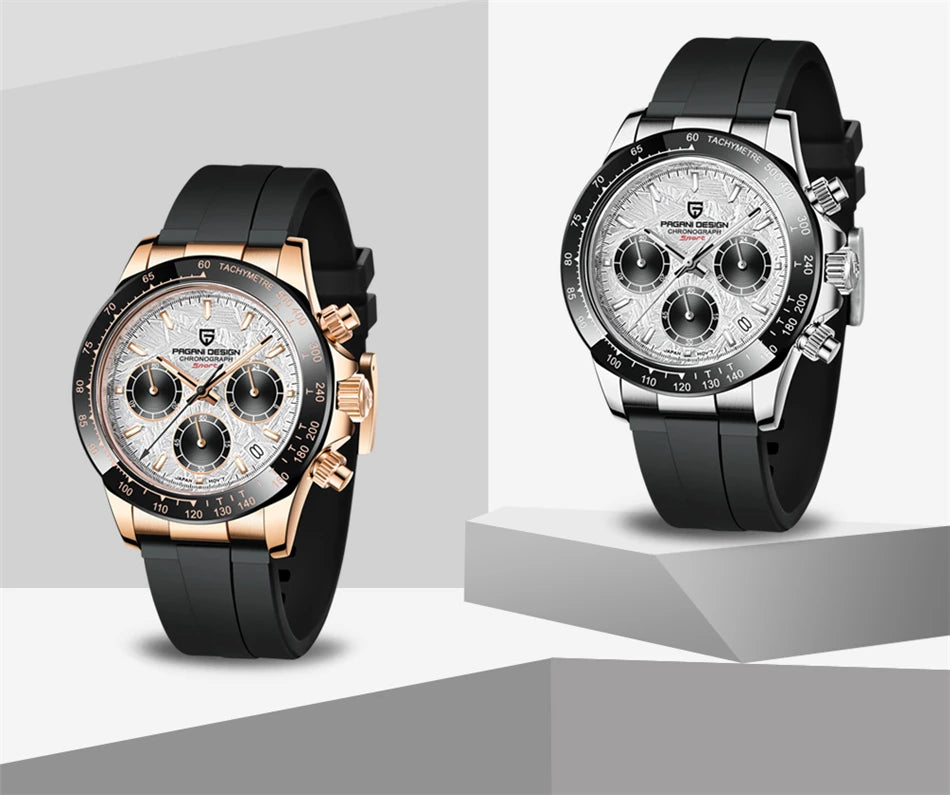 PAGANI DESIGN V2 40MM Relógio masculino de quartzo com mostrador meteorito, safira, cronógrafo retro, impermeável para homem
