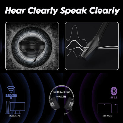 NUBWO G06 Dual Wireless Headsets Gamer with Microphone for PS5, PS4, PC, Mobile, Switch, 2.4GHz Bluetooth 5.3 Gaming Headphones