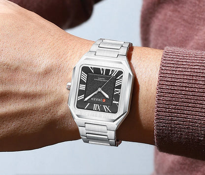 CURREN Vintage Square Design Dial with Roman Numeral Classic Business Dress Quartz Watch for Men with Luminous Hands 8482