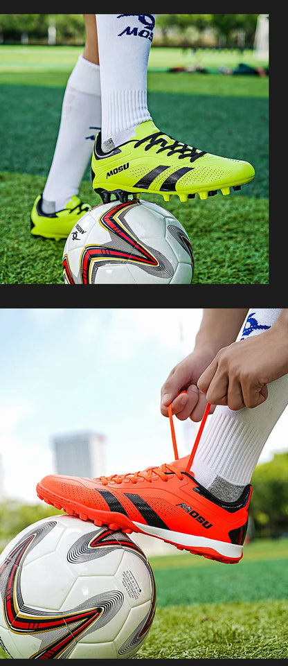 Nye fodboldsko til mænd og kvinder, indendørs og udendørs sportssko med lange og korte knopper til fodboldtræningsmåtte