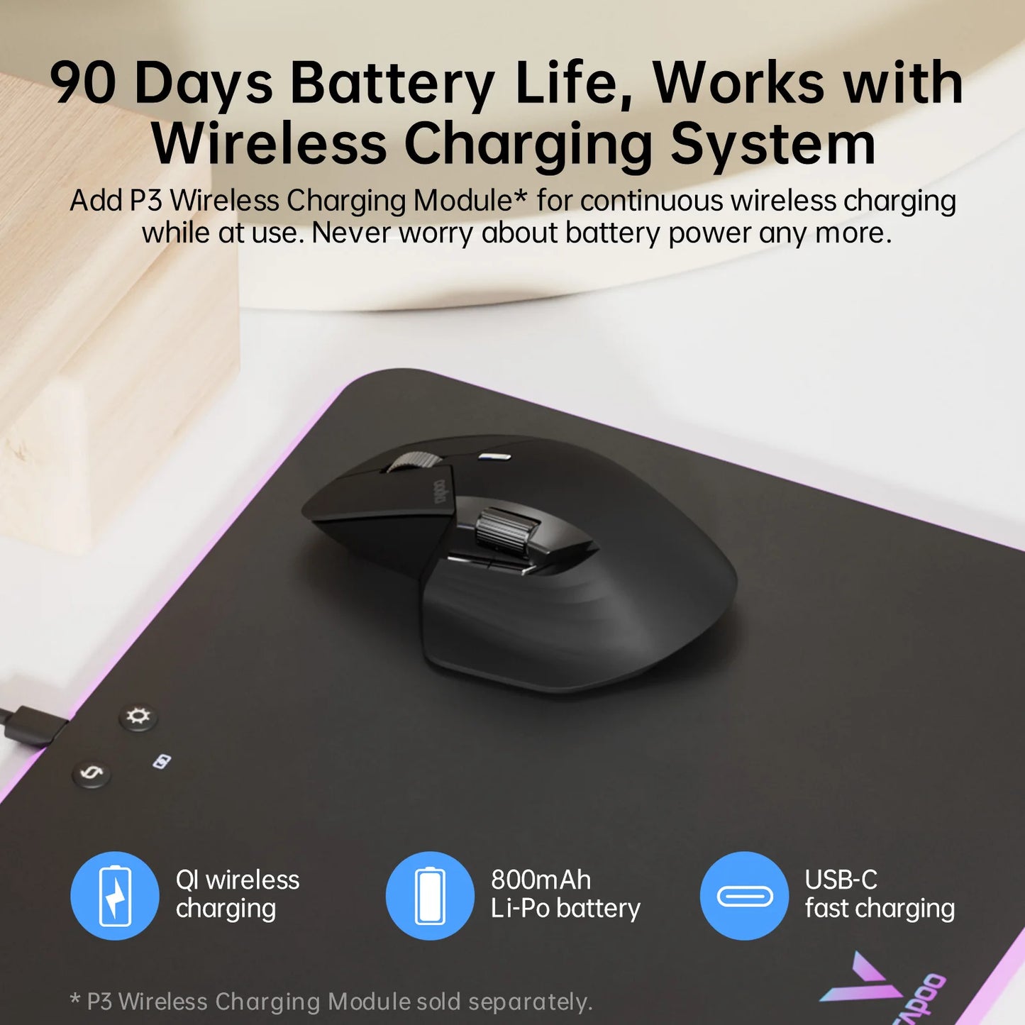 Bezprzewodowa, ergonomiczna mysz Rapoo MT760L/MT760M Multi-mode, akumulatorowa, 4000 DPI, obsługa do 4 urządzeń, Bluetooth