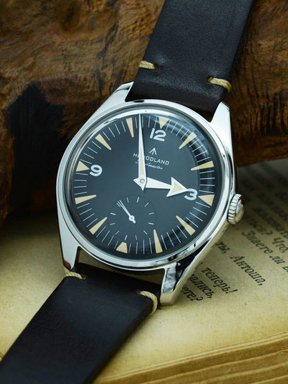Hruodland F033 Retro Classi Quarrz Men's Watches VD78 Movement Stainless Steel Black Brown Leather Strap Wristwatches