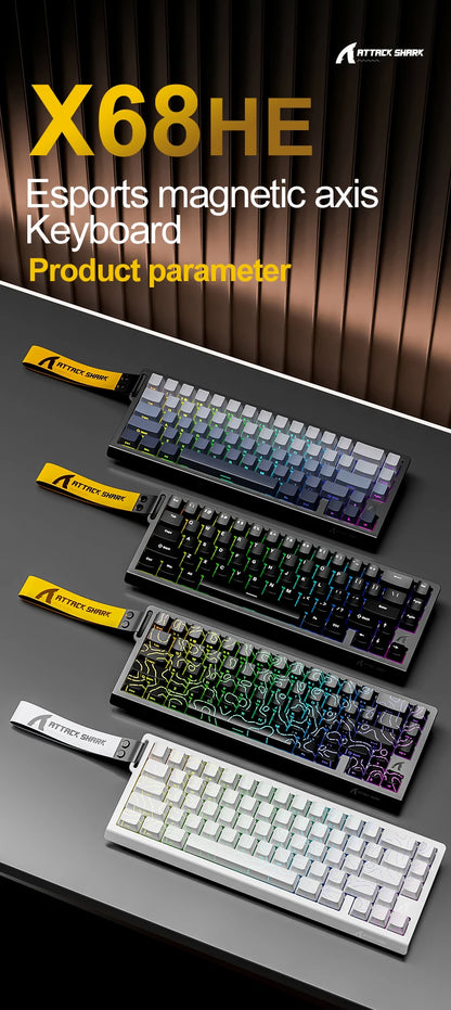 ATTACK SHARK X68HE Esports magnetic axis keyboard 8KHz return rate,total area 0.01mm,and 0.125ms rate class Ultra-low latency