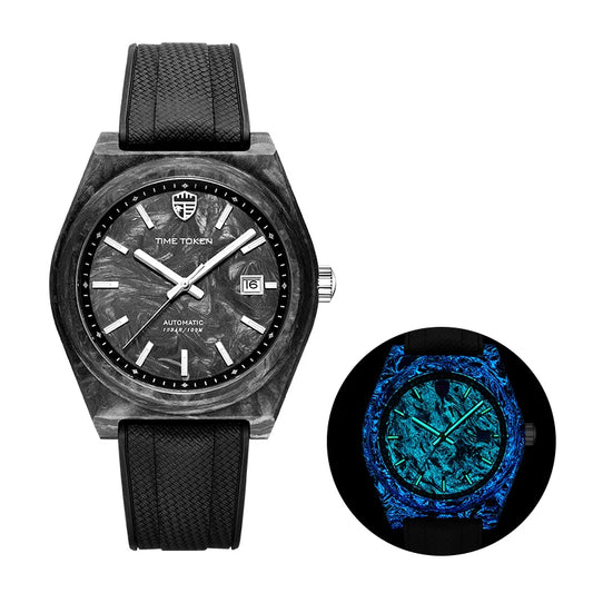 TIME TOKEN New Luminous Carbon Fiber 40mm Dive Watch for Men Luxury Calendar Automatic Mechanical Watch Sapphire Waterproof 100m