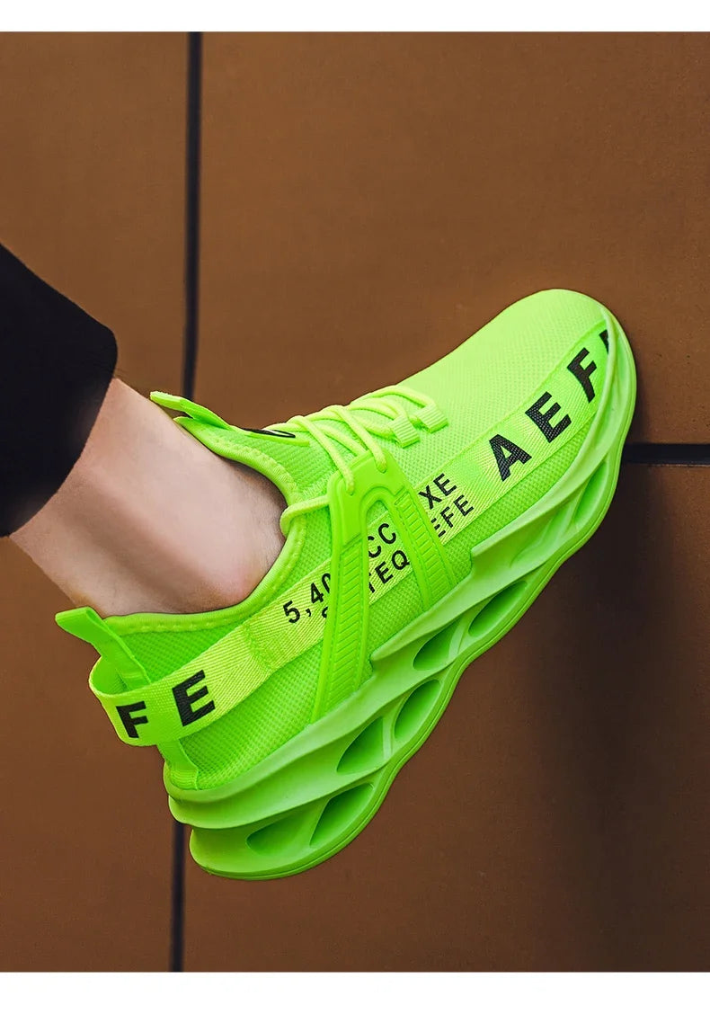 YRZL Men's Lightweight Comfortable Mesh Breathable Sneakers Green Casual Thick Sole Running Shoes