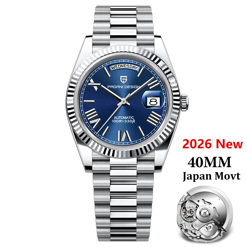 PAGANI DESIGN 2026 New Rose Gold Blue DD40 Luxury Automatic Watch Men Mechanical Wristwatch Mens Sapphire glass Waterproof Watch