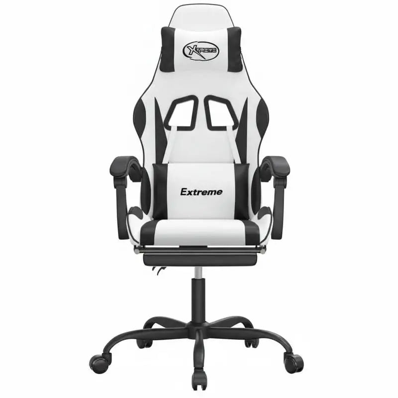 Gaming Chair with Footrest White and Black 57.5X59.5X121-131 Cm, Reclining, Swivel 360 ° Metal Structure, Load Capacity 110 kg