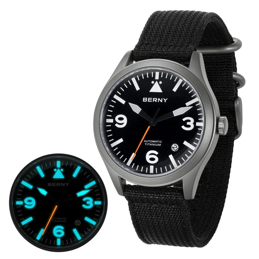 BERNY Full Titanium Automatic Watch for Men Sapphire AR Coated 10Bar Supper Luminous Men Wristwatch Sports Aviation Men Watches