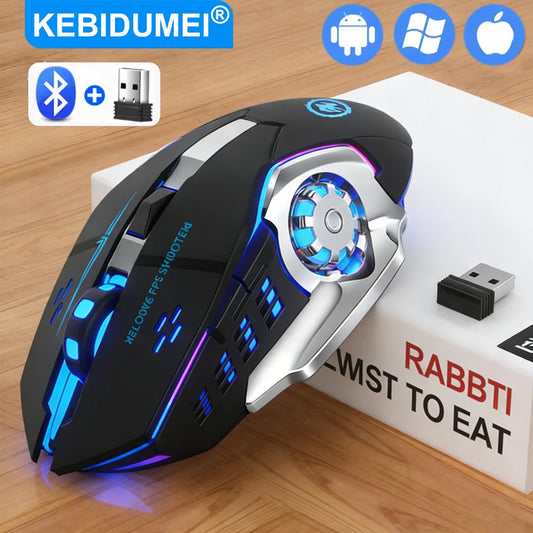 Wireless Bluetooth Mouse Rechargeable 2.4G USB Gaming Mouse, Silent Ergonomic Wireless Bluetooth Mouse with RGB Backlight, Dual Mode Office & Gaming Mouse