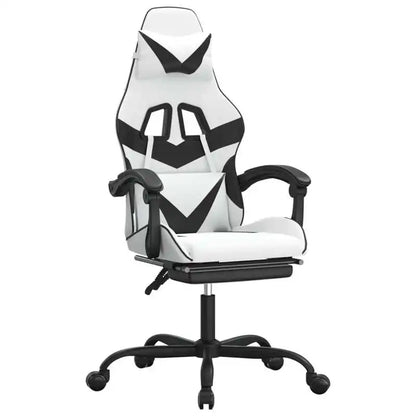 Gaming Chair with Footrest White and Black 57.5X59.5X121-131 cm in Imitation Leather, 360 Swivel Reclining Seat ° Can Carry 110 kg