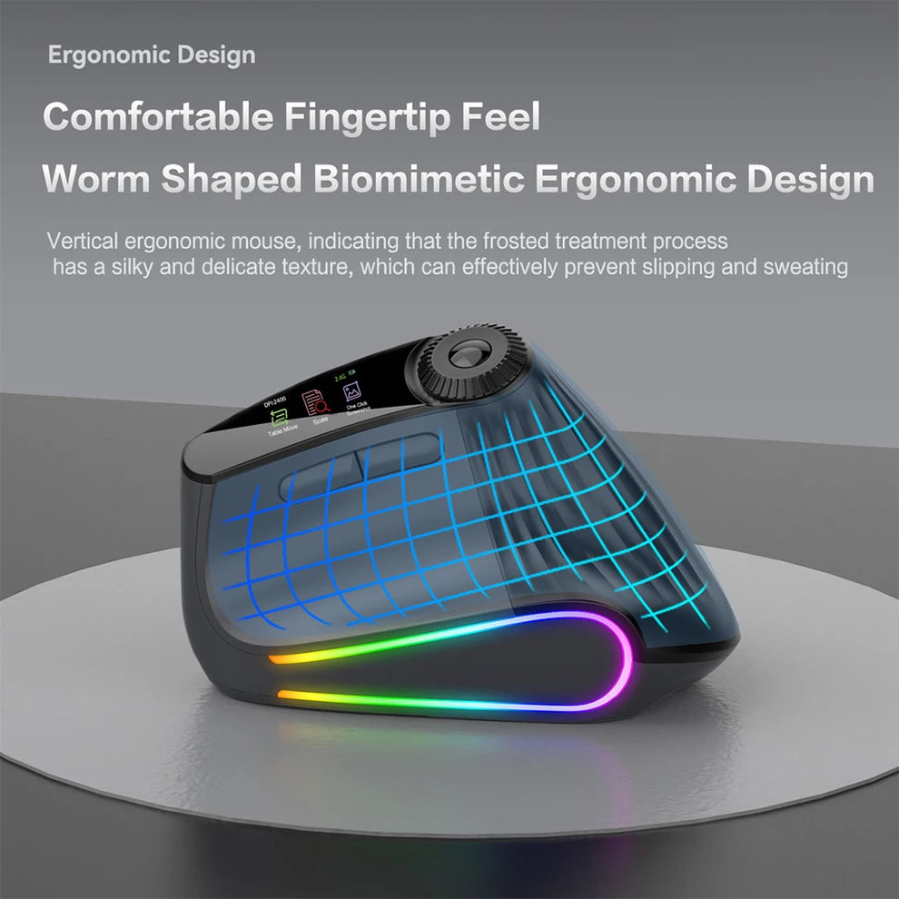 Backlit Wireless Ergonomic Mouse with Smart Flying Scroll, Function Adjustment Knob, Bluetooth & 2.4G Rechargeable Gaming Mouse
