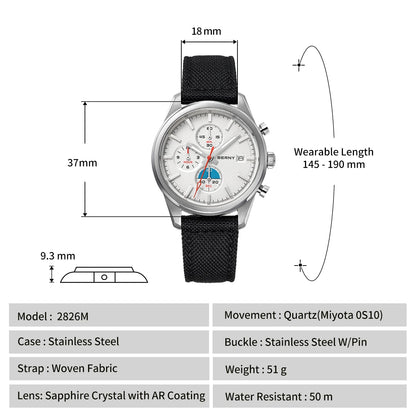 BERNY Top Quartz Chronograph Men's Watches Luminous Miyota 0S10 Sapphire AR Coated 5ATM Waterproof 2026 New Sports Men's Watches