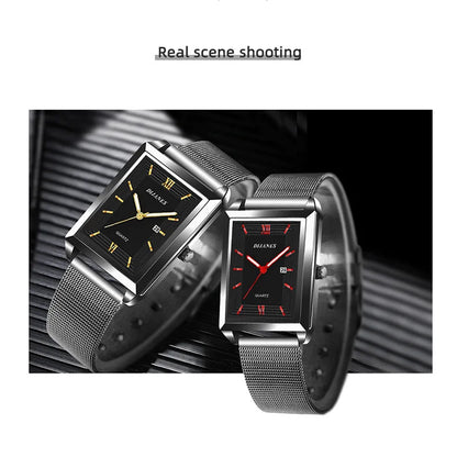 Fashion Watches for Men Luxury Rectangle Stainless Steel Men's Quartz Wristwatch Business Man Watch Clock Gift relogio masculino