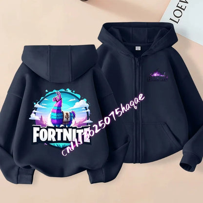 Ny Fortnite-zip hoodie för barn, tecknad anime, vardaglig och ventilerande huvtröja för barn, pojkjacka med dragkedja, vår 2026, barnkläder