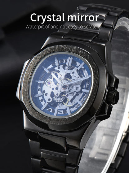 LONGLUX HOT SALE automatic mechanical men watch wholesale no logo waterproof skeleton business  stainless steel gift watch