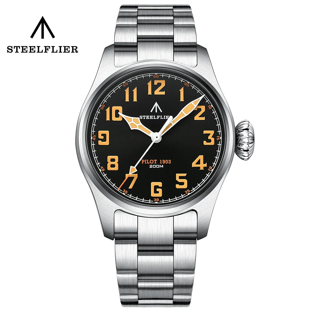 STEELFLIER Official SF740V New Quartz Pilot Series Swiss C3 Luminous 200M Waterproof VH31 Movement Men's Fashion Business Watch