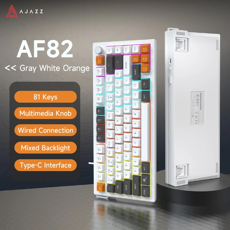 Ajazz AF82 Series 75% Layout Wireless Keyboard with 4000mAh Battery Low Profile Keys Bluetooth Tri-Mode Connectivity  RGB