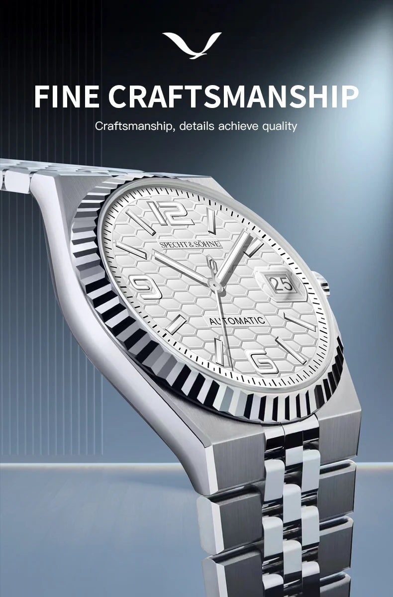 Specht & Söhne New Mens Watches Miyota 8215 Automatic Mechanical Wristwatches Stainless Steel Watch Relogio Masculino 37MM
