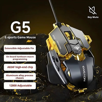 G5 mehanska žična e-športna miška RGB z 9 gumbi, programiranjem makrov, tiha gaming miška 12800 DPI za namizni računalnik in prenosnik