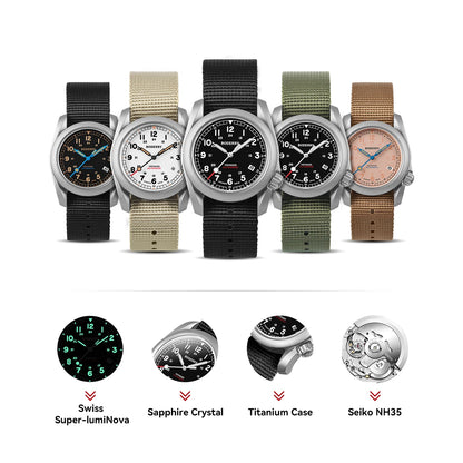 Relógio masculino Boderry Field Watches VOYAGER, caixa em bronze, mecânico automático, 100M impermeável, estilo militar, marca de topo
