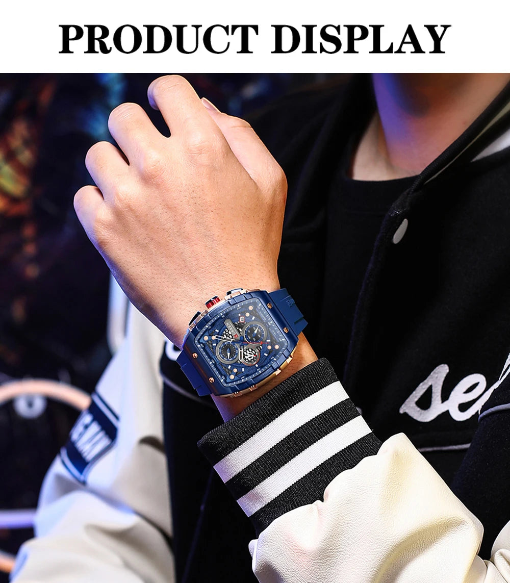 CURREN Fashion men watch brand unique square design luxury quartz sports tape watches men waterproof