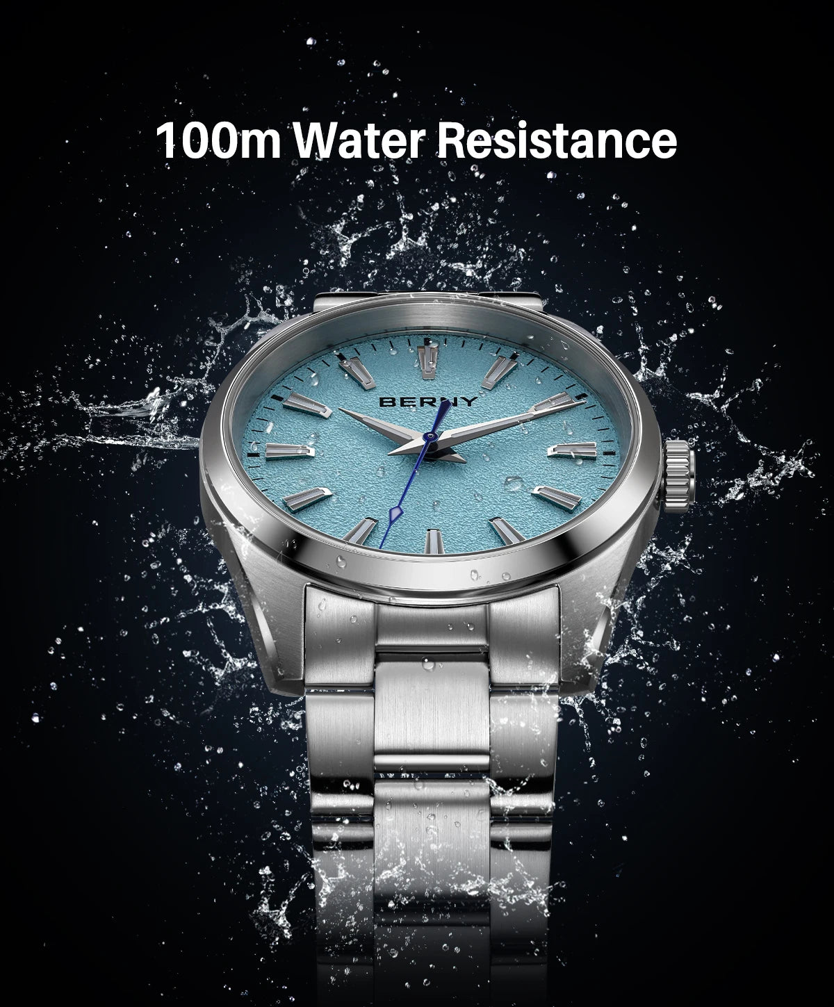 BERNY Men's Watch Luminous AR Sapphire 10ATM Classic  Dress Business Quart Watches for Men Fashion Casual Wristwatch