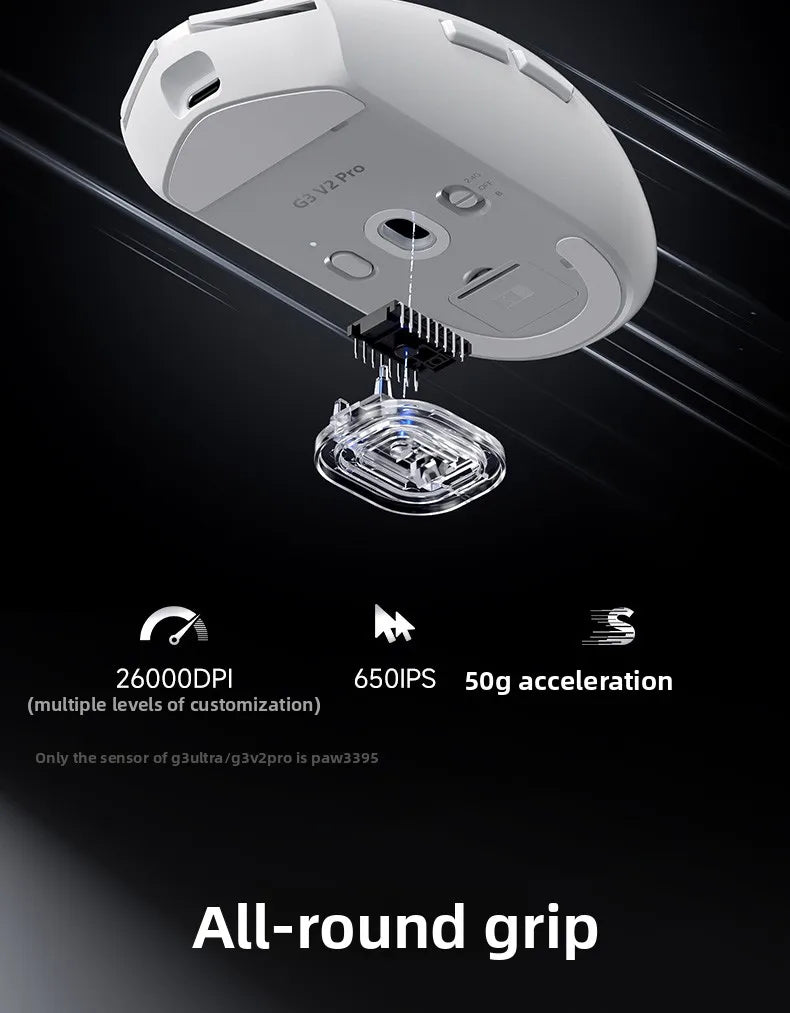 MCHOSE G3 V2 PRO brezžična miška Bluetooth s tremi načini povezave, ergonomska in lahka, za prenosnik, pisarno, gaming in računalniške dodatke