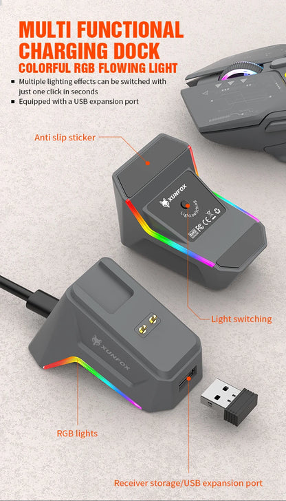 XUNSVFOX H2 langaton Bluetooth-kaksoistilahiiri RGB-valaistustehosteella kannettavalle, pelaamiseen ja toimistokäyttöön, magneettinen lataus