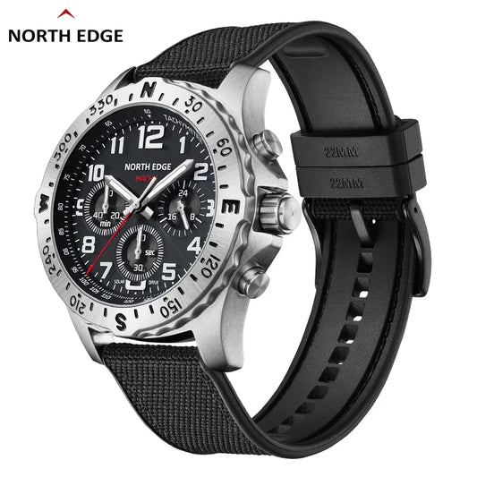 NORTH EDGE  Men's Watches Solar Power 316 stainless steel Case Quartz Watch For Men Pilot Waterproof 50M Stopwatch