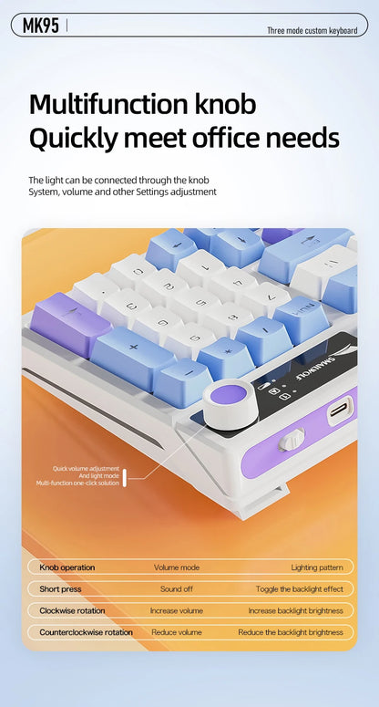 SMAILWOLF MK95 Bluetooth Wireless Korean Mechanical Keyboard Customized Gaming Laptop for Office Use with RGB Light Effect