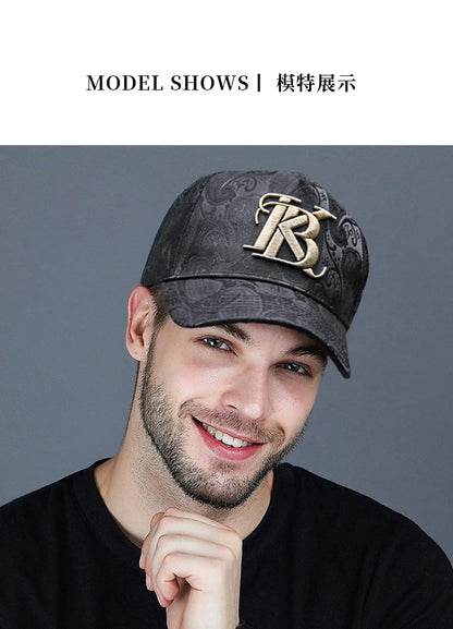 Casquette de baseball haute de mode brodée pour homme, imprimé noix de cajou, casquette décontractée d'extérieur, bordure sur le devant, toutes saisons