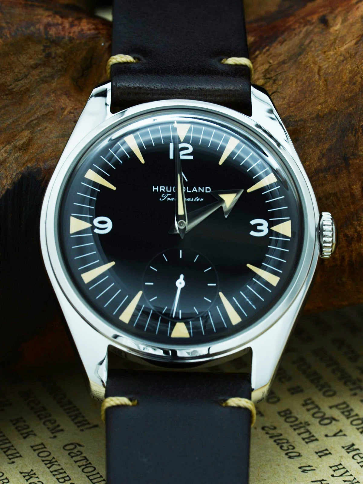 Hruodland F033 Retro Classi Quarrz Men's Watches VD78 Movement Stainless Steel Black Brown Leather Strap Wristwatches