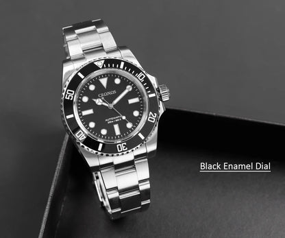 Cronos Sub Diver Men Watch No Date PT5000 Brushed Bracelet Ceramic Bezel 200 meters Water Resistant