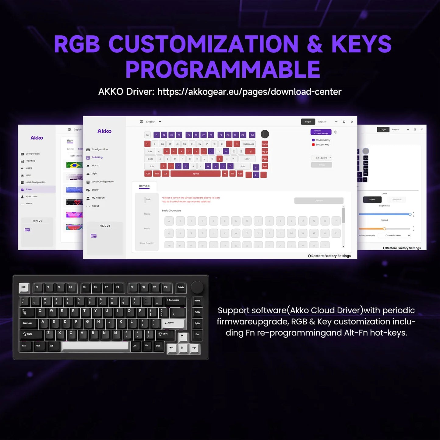 Akko 5075 V3 75% Mechanical Keyboard 8000/10000mAh 2.4GHz Wireless/Wired Type-C/BT 5.0 Hot Swap RGB Gasket for Gaming Typing