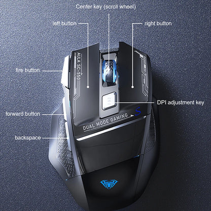 AULA SC550 žaidimų pelė, 2.4G belaidė makro pelė su RGB apšvietimu, ergonomiško dizaino e. sporto pelė, PC priedai