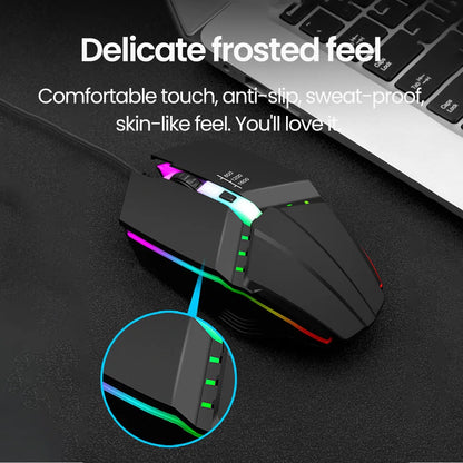 RGB bedrade muis met achtergrondverlichting, mute-knop en USB – bedrade USB-gamingmuis voor desktop-pc, notebook, computer, thuis en kantoor, met lichtgevende LED en 1600DPI