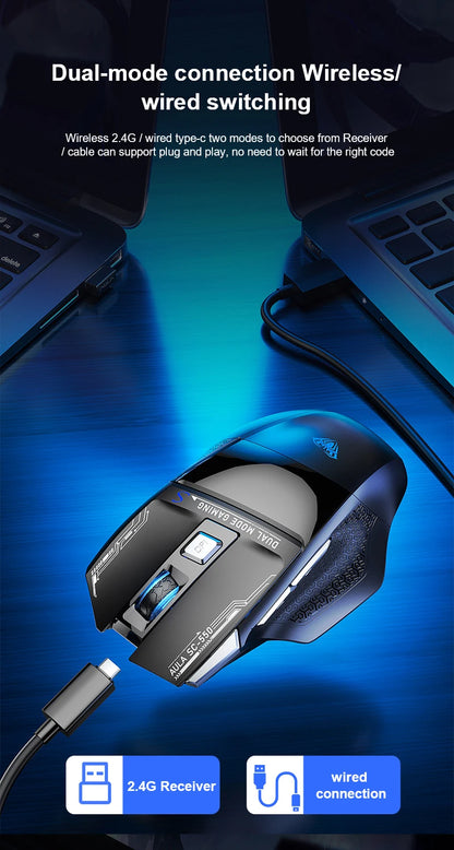 AULA SC550 žaidimų pelė, 2.4G belaidė makro pelė su RGB apšvietimu, ergonomiško dizaino e. sporto pelė, PC priedai