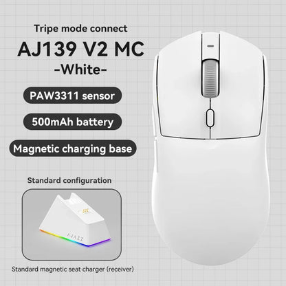 Langaton pelihiiri AJAZZ AJ139 V2 MC/AJ139 PRO, PAW3311/PAW3395-sensori, 12000DPI/26000DPI, 500mAh, Bluetooth-hiiri PC:lle