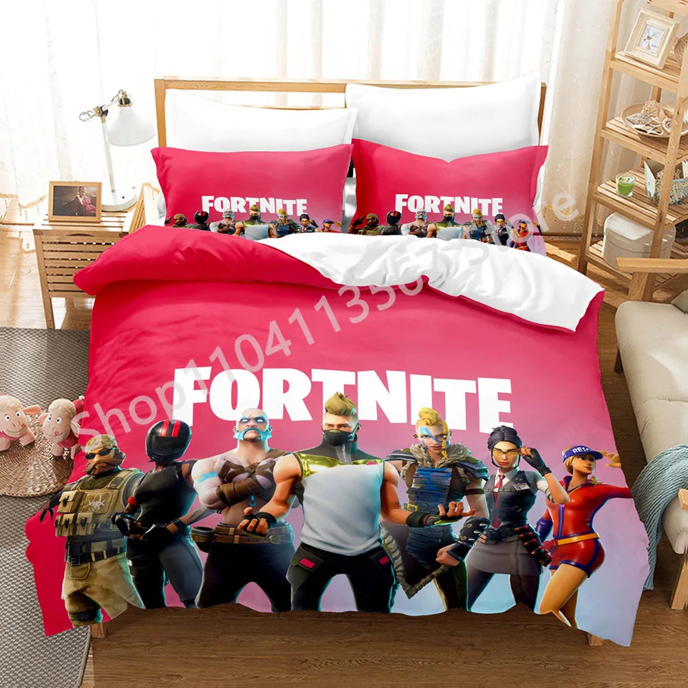 Battle Royale F-Fortnite 3PCS Bedding Set Kids Duvet Cover Quilt Pillowcase Double Size Victory Game Bedroom Linen Decoration