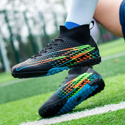 Double Star High-Top Soccer Shoes, Men's TF Turf Studs, Professional Training and Match Shoes for Boys, Teens, Kids, and Adults