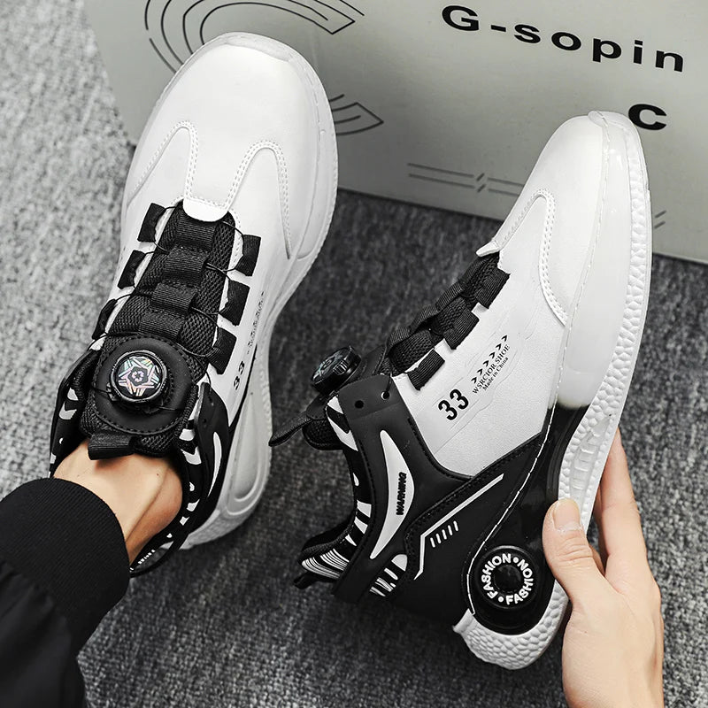 Men's Sneakers with Rotating Buckle Comfortable Non-Slip Lace-Up Durable Shoes for Outdoor Activities