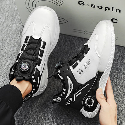 Men's Sneakers with Rotating Buckle Comfortable Non-Slip Lace-Up Durable Shoes for Outdoor Activities