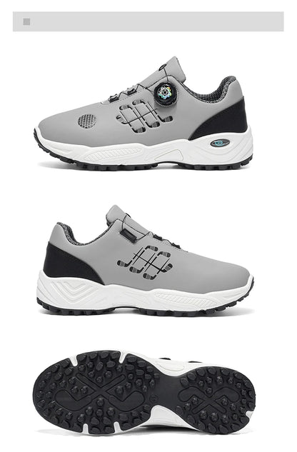 Professional Golf Shoes with Rotary Lock Buckle, Breathable, Shock-Absorbing, Non-Slip, Comfortable Support for Golf Course Swing Movements, Men's Casual Sports Shoes