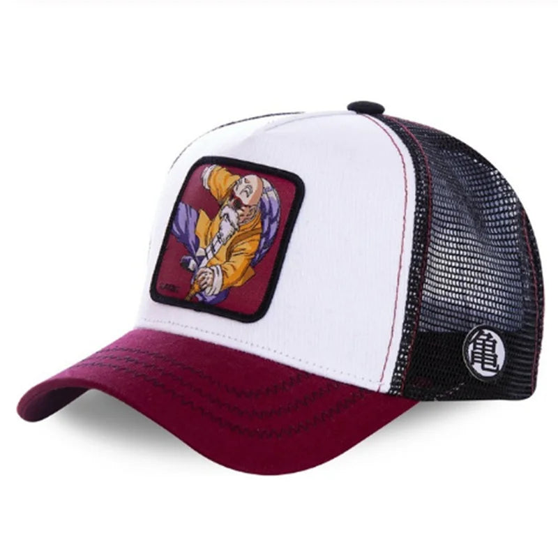 Dragon Ball Son Goku-Kappe, Sommer-Reisekappe mit Schirm, Herren-Kappe mit Stickerei, im Hip-Hop-Stil, Sonnenvisier, verstellbare Trucker-Kappe aus Netzstoff