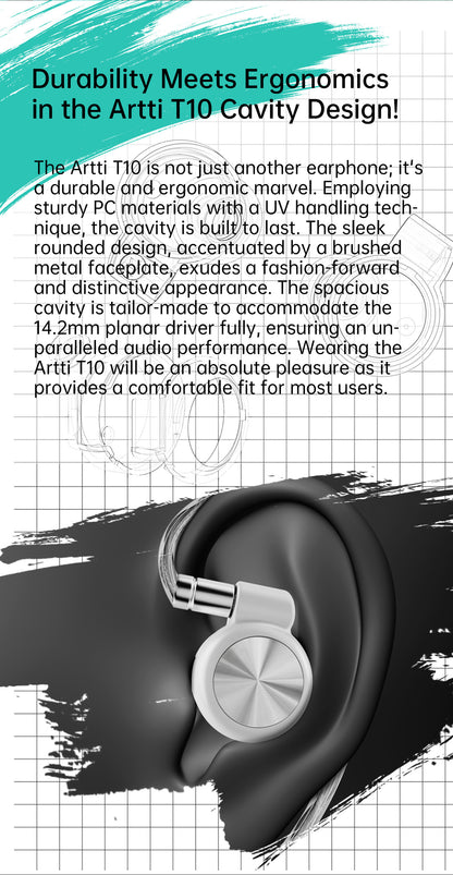 ARTTI T10 In-Ear HiFi Earphones Wired IEMs Monitors 14.2mm Planar Driver Textured Bass 0.78mm 2pin & 3.5MM/4.4MM Connector