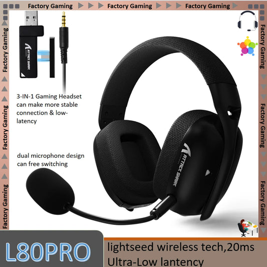ATTACK SHARK L80PRO 3-in-1 Gaming Headset – Low Latency Wireless Bluetooth Headphones with Dual Microphone, 40mm Hi-Fi Sound & Stable Connection Gaming Headset