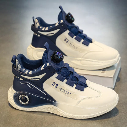 Men's Sneakers with Rotating Buckle Comfortable Non-Slip Lace-Up Durable Shoes for Outdoor Activities