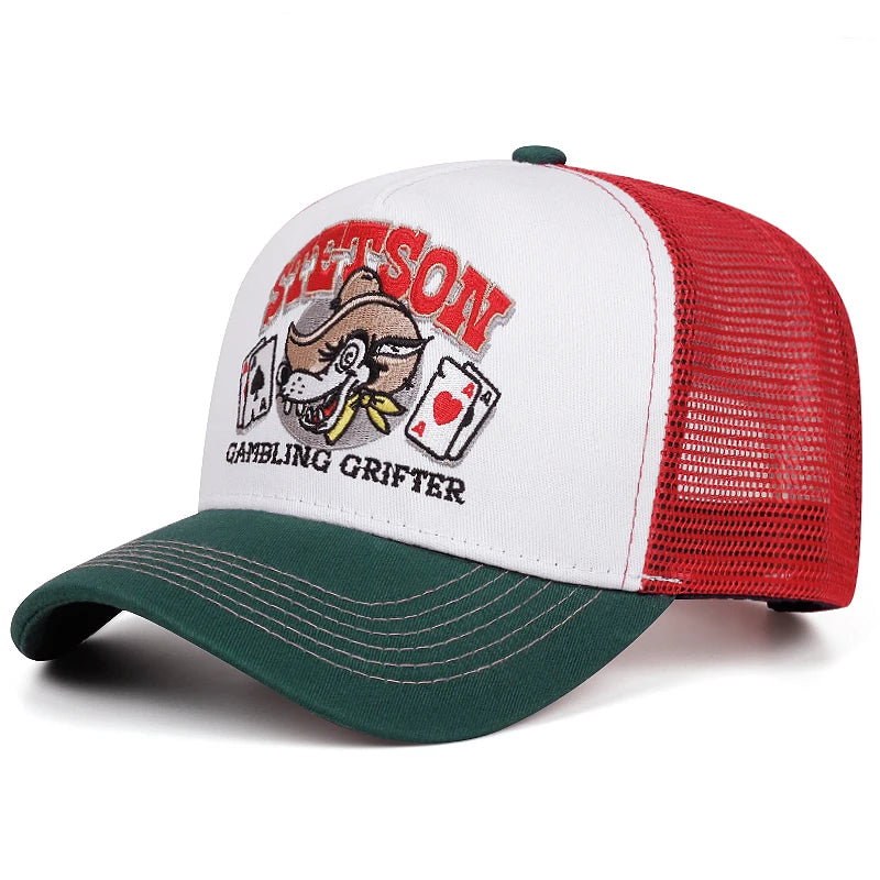 Personalisierte neue atmungsaktive Mesh-Kappe STETSON Wolfskopf-Poker-Truck-Kappe Outdoor-Sport-Sonnenkappe Street-Hip-Hop-Kappe Unisex